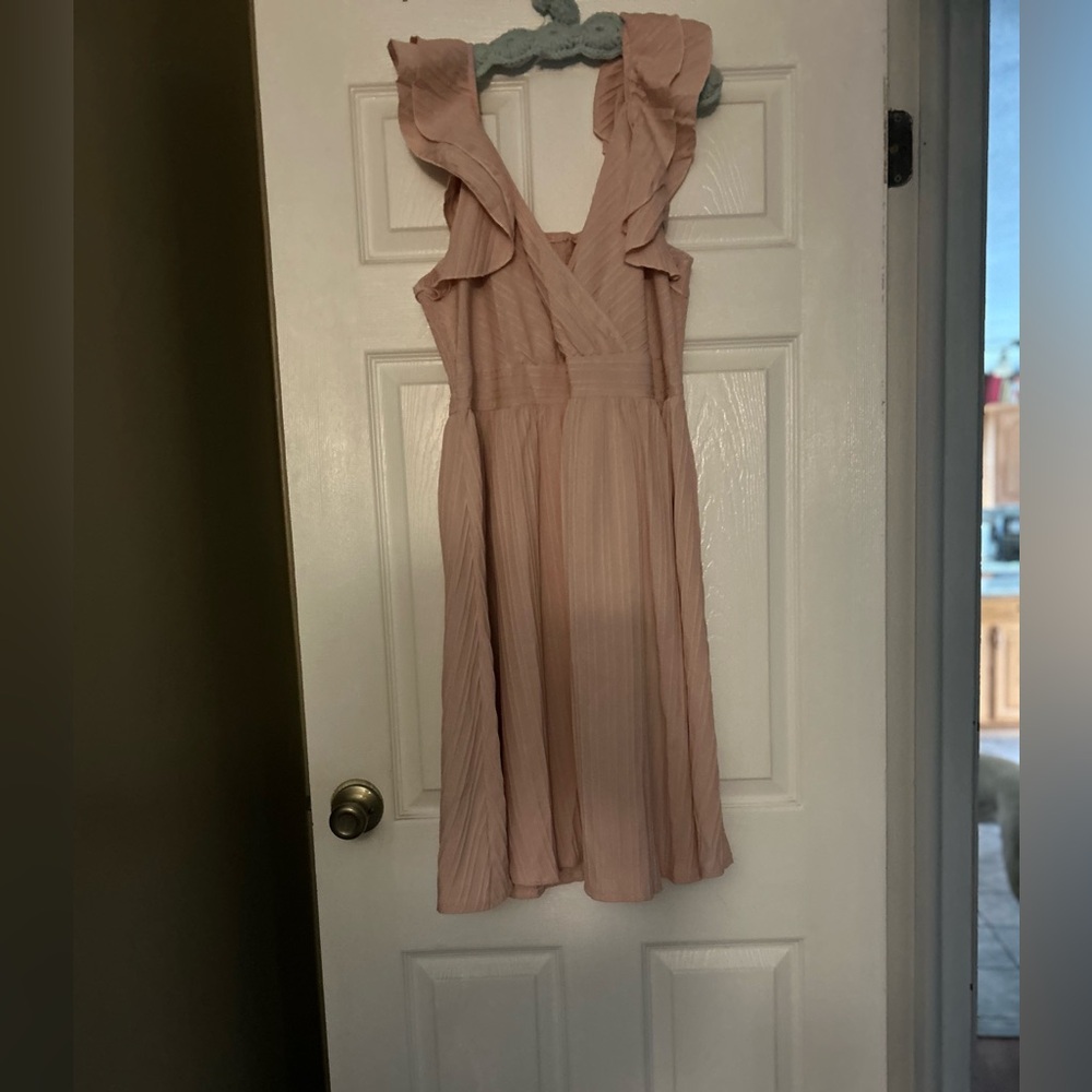 SHEIN Pink Ruffled V-Neck Midi Dress for Weddings